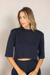 T-SHIRT ALGODÃO CROPPED AZUL MIDNIGHT