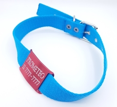 Chapita Pasador anodizado para collares de 3cm de ancho color Rojo + collar Turquesa - Medallas para Perros