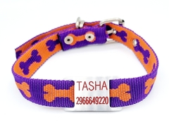 Chapita pasador para collares de 2cm de ancho + collar estampado Naranja y Violeta