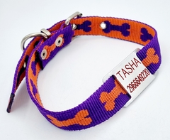 Chapita pasador para collares de 2cm de ancho + collar estampado Naranja y Violeta - comprar online