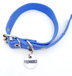 Chapita Miniroda grabada en azul+ collar de 2cm de ancho lila - comprar online