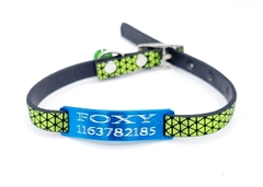 Chapita pasador para gatos TURQUESA+ Collar rombos VERDE MANZANA