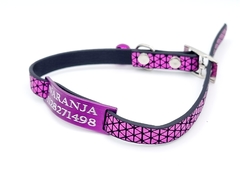 Chapita pasador para gatos VIOLETA+ Collar rombos FUCSIA en internet