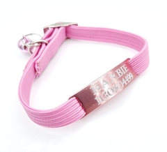 Chapita pasador de gatos rosa+ Collar elastizado rosa - Medallas para Perros