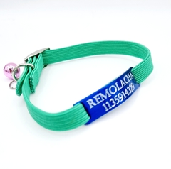 Chapita Gato Azul Pasador + Collar 1 Cm Elastizado Verde - comprar online