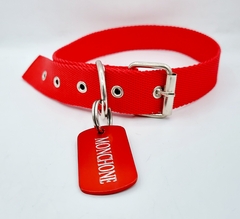 Chapita Militar Para Perros En Color Rojo+collar Rojo 3cm