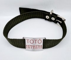 Chapita Pasador para collares de 3cm de ancho + collar VERDE MILITAR - comprar online
