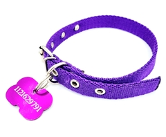 Magnus canin hueso mediano anodizado color violeta + collar de 2cm de ancho violeta en internet
