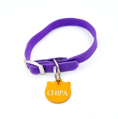 Chapita Para Gatos Con cara De Gato NARANJA + Collar elastizado 1cm