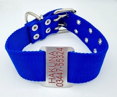 Chapita Perro Grande Para Collares De 4cm Ancho+collar Azul