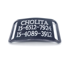 Chapita Pasador anodizado para collares de 3cm de ancho color negro con DOS telefonos - comprar online