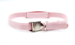 Chapita Gato Aluminio + Collar Reforzado Elastizado Rosa - Medallas para Perros