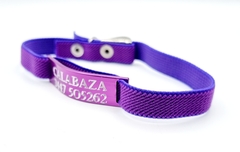 Chapita Gato Aluminio + Collar Reforzado Elastizado Violeta en internet