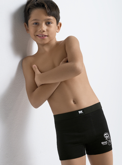 BA4041-Boxer Niño algodon y lycra. Liso con estampa localizada Robot, elastico liso negro - comprar online