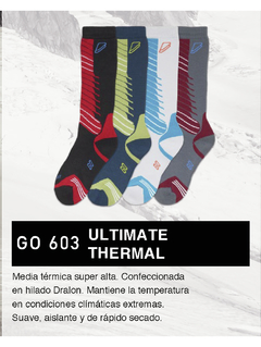 FLGO603-ULTIMATE THERMAL: Media térmica súper alta. Confeccionada en hilado Dralon. Mantiene la temperatura en condiciones climáticas extremas. Suave, aislante y de rápido secado. Base de lycra calce comfort fit