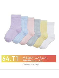 FL64T1-PACK X12 unidades (DOCENA), Media casual Tramado Liso Colores Surtidos Talle 1