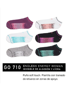 FLGO710-ENDLESS ENERGY WOMAN: Invisible de algodón y lycra. Puño soft touch. Plantilla con tramado de refuerzo en zonas de apoyo
