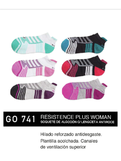 FLGO741-PACK X12 unidades (DOCENA), RESISTENCE PLUS WOMAN: Soquete de algodón c/ lengüeta antiroce. Hilado reforzado antidesgaste. Plantilla acolchada. Canales de ventilación superior