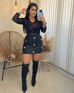 Saia couro com bota sales