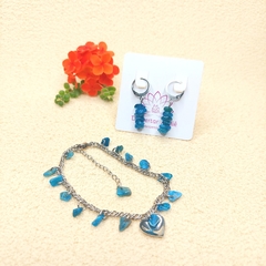 Conjunto de Apatita Azul com Pulseira de Aço Inoxidável - comprar online