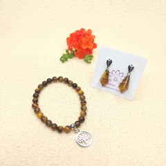 Conjunto de Olho de Tigre de Pulseira com Pingente