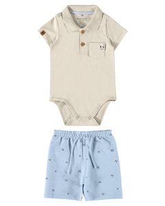 CONJUNTO INFANTIL MENINO BODY EM MALHA MALWEE KIDS OFF WHITE