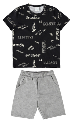 CONJUNTO INFANTIL MENINO LETTERING EM ALGODÃO MALWEE KIDS PRETO