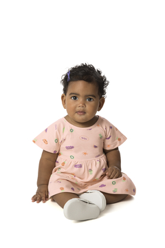 VESTIDO INFANTIL ESTAMPADO DECOTE REDONDO EM ALGODÃO MALWEE KIDS ROSA - comprar online