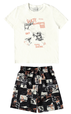 CONJUNTO INFANTIL MENINO CAMISETA E BERMUDA EM MOLETINHO MALWEE KIDS OFF WHITE