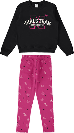 CONJUNTO INFANTIL MENINA EM MOLETOM MALWEE KIDS - PRETO