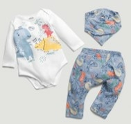 Kit Bebê Menino Body Saruel Bandana Dinossauro Elian 3 Pçs