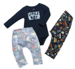 Kit Bebê Menino 1 Body 2 Calça Saruel Estampada