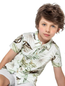 CAMISA INFANTIL MASCULINA FOLHAGENS TRICK NICK BEGE