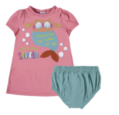 CONJUNTO INFANTIL MENINA UMA LINDA SEREIA COM BORDADO EM COTTON LIGHT ROSA