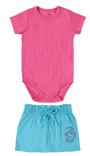 Conjunto Infantil Menina Body Manga Curta Em Ribana Malwee Kids Rosa