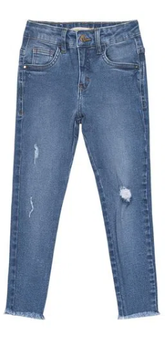 Calça Menina Skinny Barra Desfiada Em Jeans Elastano Carinhoso