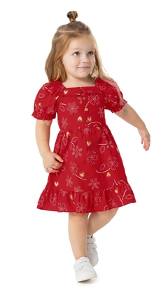 VESTIDO INFANTIL MANGA BUFANTE EM TRICOLINE MALWEE KIDS VERMELHO