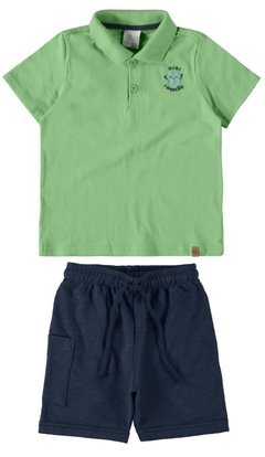 CONJUNTO INFANTIL MENINO CAMISA POLO VERDE EM ALGODÃO MALWEE KIDS