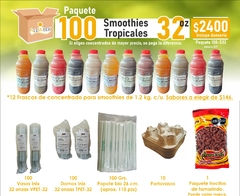 Paquete 100 Smoothies 32 Oz. (6 frascos concentrado frutal.)