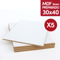 MDF 3mm Preparado 30x40 Cm Blanco Acrilico Oleo x 5
