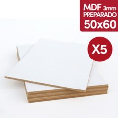 MDF 3mm Preparado 50x60 Cm Blanco Acrilico Oleo x 5