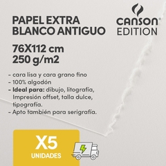 Hoja Canson Edition 250gr 76x112cm Blanco Antiguo X5