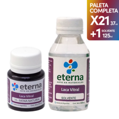 Laca Vitral Eterna 37mL PALETA COMPLETA + Solvente 125ml