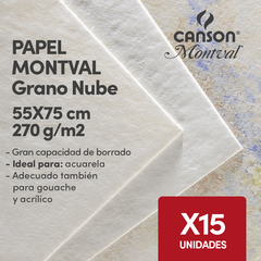 Hojas Canson Montval 270gr 55x75 Grano Nube X15