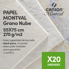 Hojas Canson Montval 270gr 55x75 Grano Nube X20