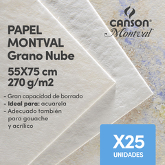 Hojas Canson Montval 270gr 55x75 Grano Nube X25