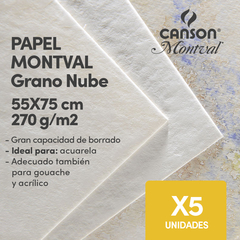 Hojas Canson Montval 270gr 55x75 Grano Nube X5