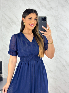 Vestido Mid tule azul com lurex 080 - comprar online