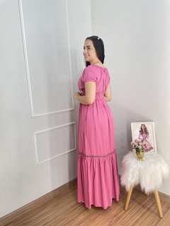 Vestido longo rosa 052 - Re Dias Moda Evangélica