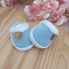 Pantufa para Boneca - Sapato de boneca - Couro Camurça azul bebê - boneca de pano